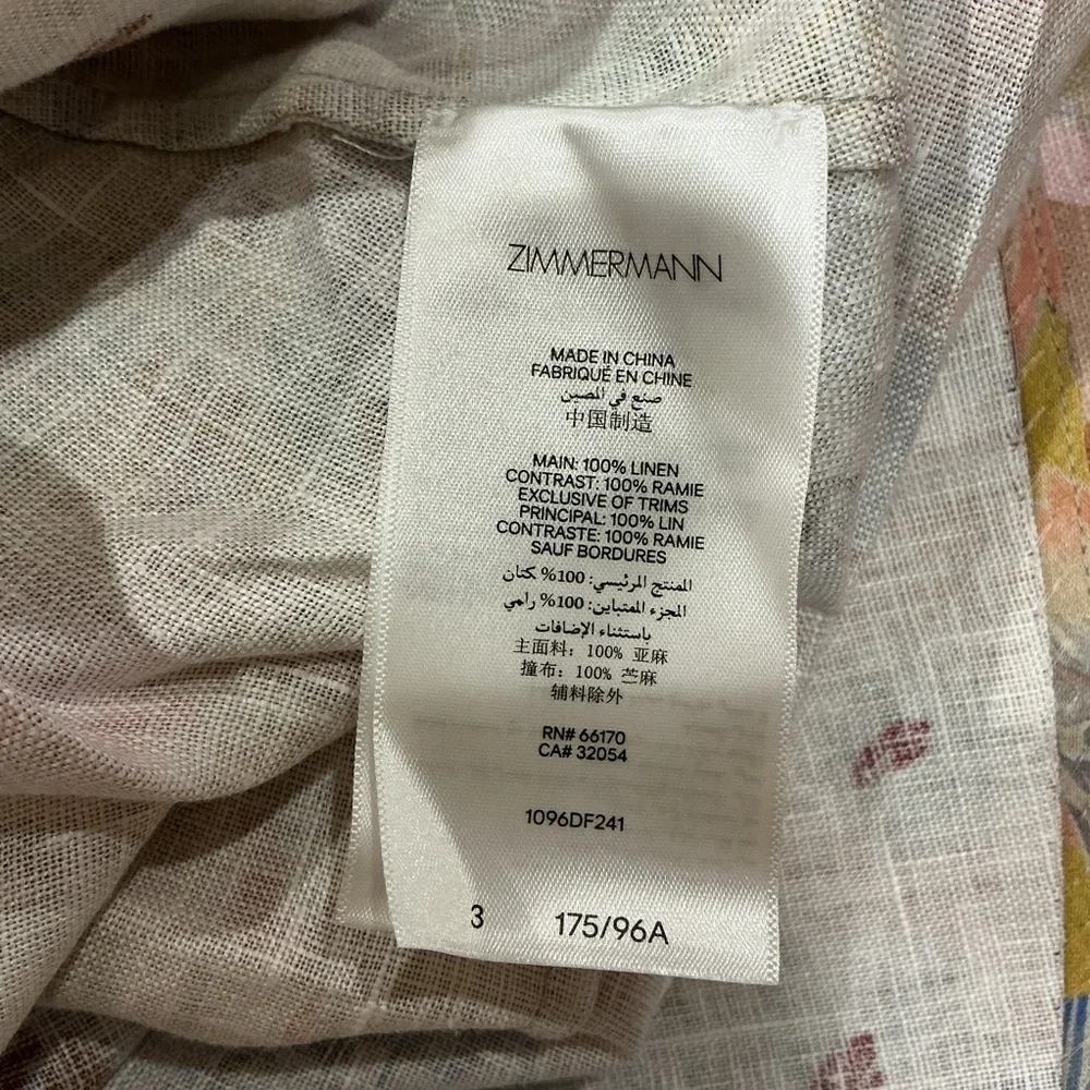 NWOT Zimmermann Belted Floral Print Linen Mini Dress Pastel Sz 3 - Picture 14 of 16